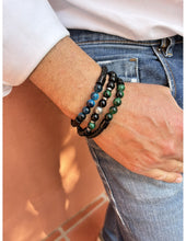 Charger l'image dans la galerie, BRACELET Mixte Agate noire/Oeil de tigre vert et prospérité LAUREN STEVEN LSB08/188