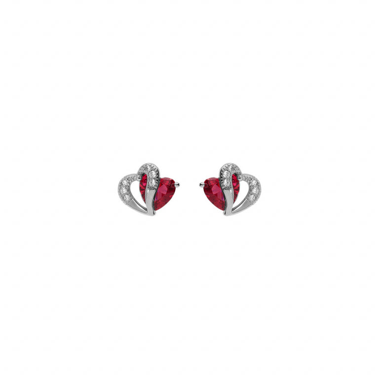 BOUCLES D OREILLES Femme ARGENT COEUR OXYDE ROUGE