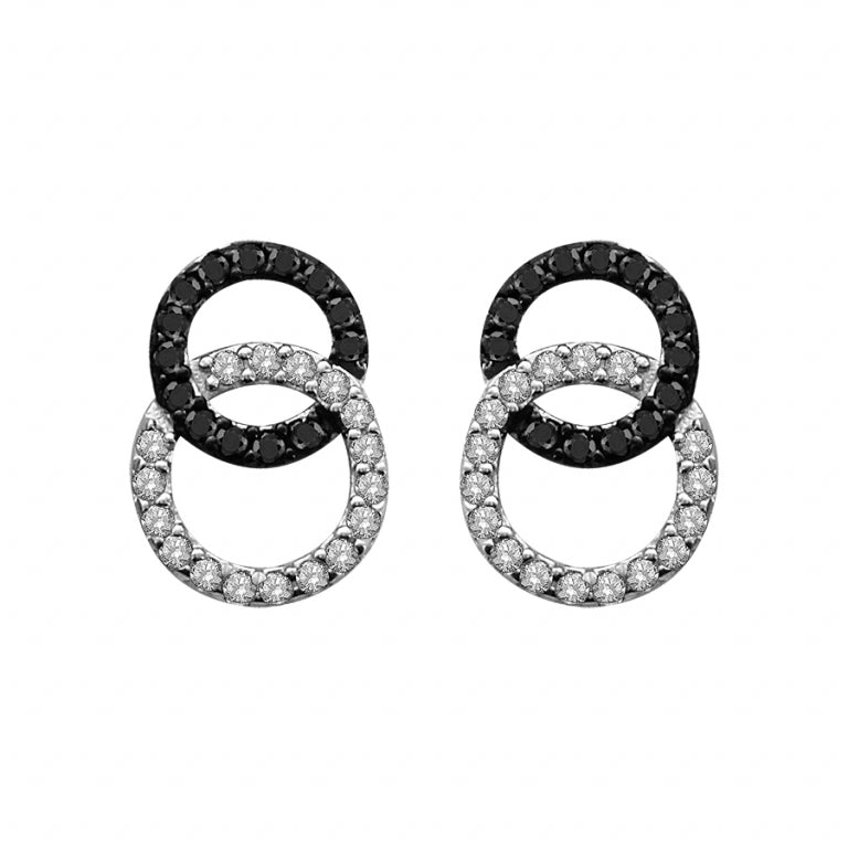 BOUCLES D OREILLES Femme ARGENT RHODIE OZ NOIRS ET BLANCS