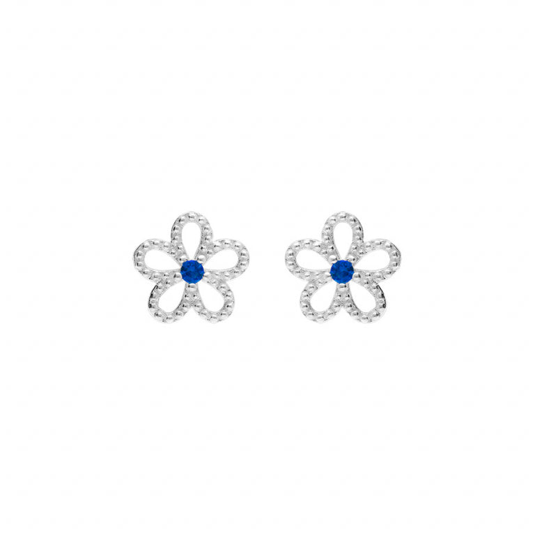 BOUCLES D'OREILLES Dame fleur +pierre bleue ARGENT