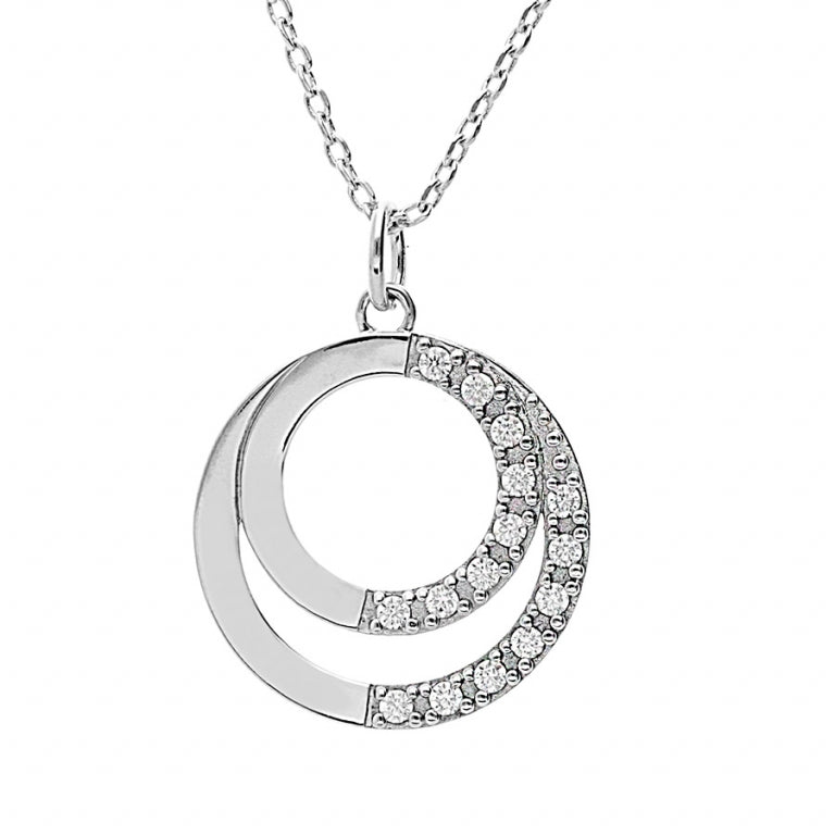 COLLIER Femme ARGENT RHODIE DOUBLE CERCLE  +  oxydes blancs