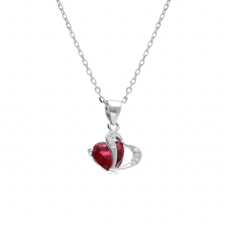 COLLIER Femme ARGENT RHODIE OXYDE ROUGE COEUR