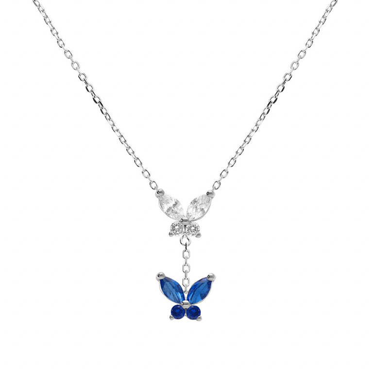 COLLIER Dame ARGENT RHODIE PAPILLON OZ