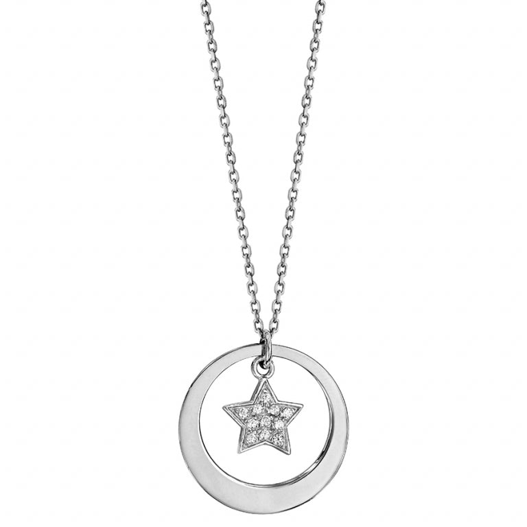COLLIER Femme ARGENT RHODIE CERCLE AVEC  ETOILE EMPIERREE
