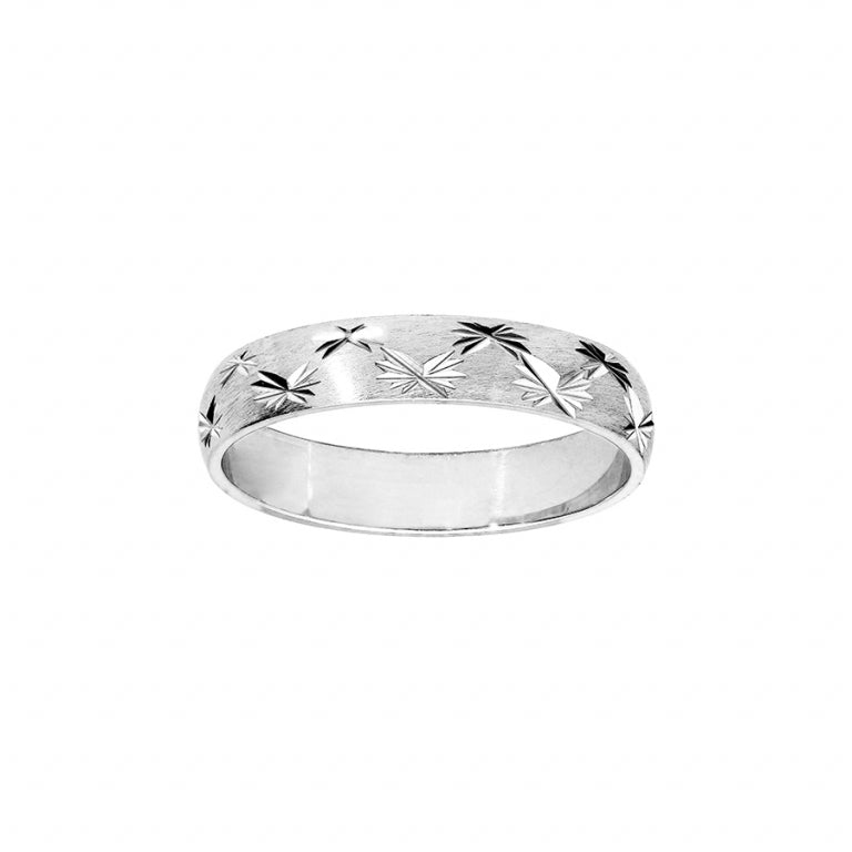 ALLIANCE ARGENT RHODIÉ 4M Brossé 2 RANGEES ETOILES A064084