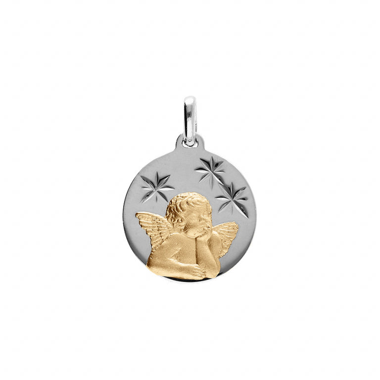 PENDENTIF ARGENT PLATINÉ ET ARGENT DORÉ MEDAILLE 15MM