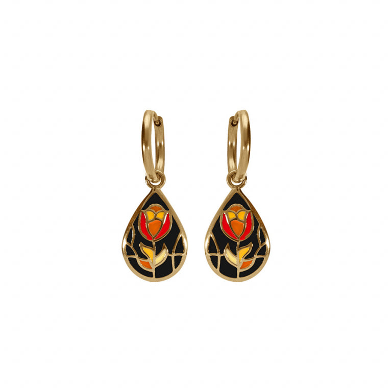 BOUCLES D'OREILLES Dame tulipe rouge ACIER DORE STELLA MIA