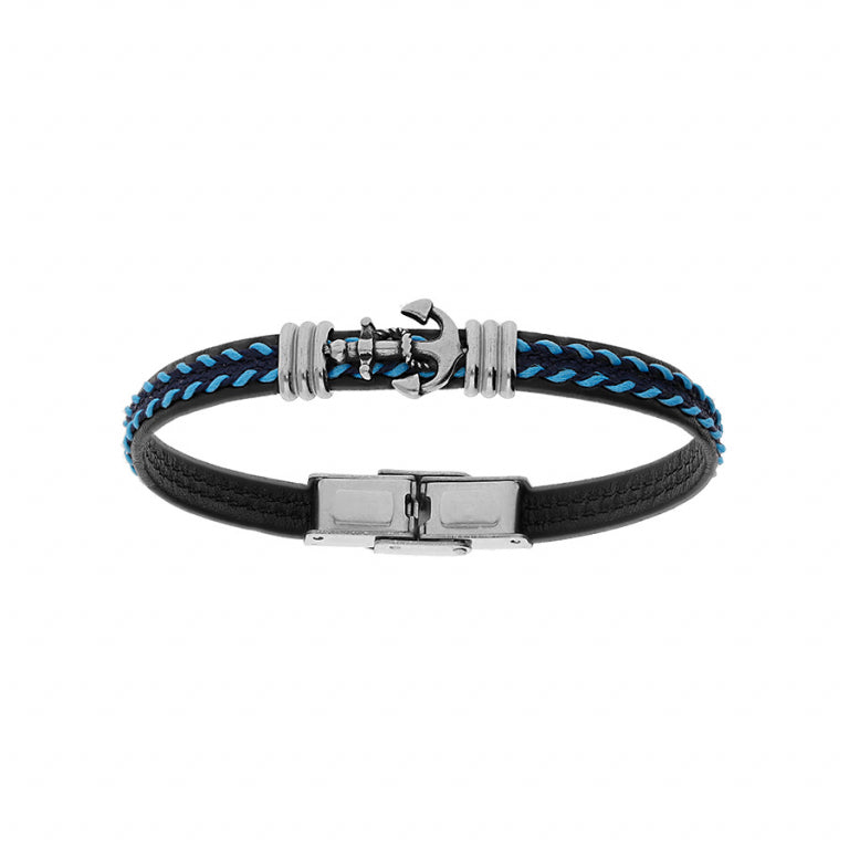 BRACELET Junior  cuir et textile bleu ACIER
