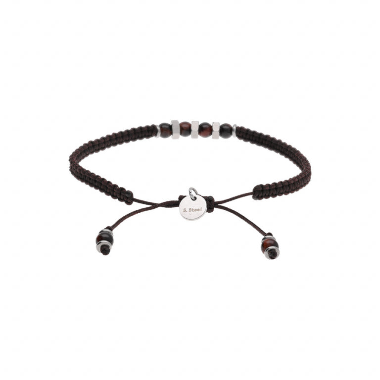 BRACELET Junior cordon réglable et 4 boules marrons ACIER