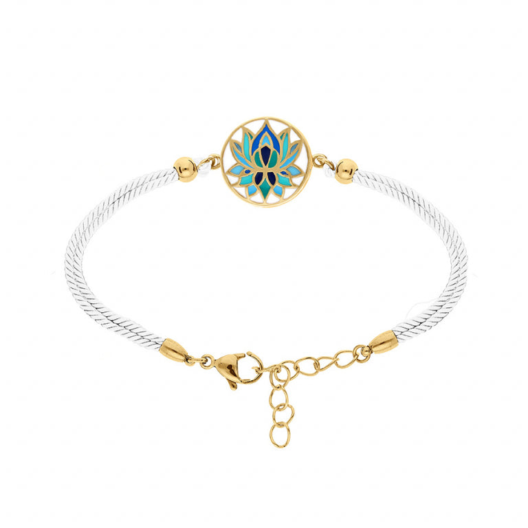 BRACELET Femme ACIER DORÉ STELLA MIA RÉSINE FOND BLANC FLEUR DE LOTUS