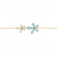 Charger l&#39;image dans la galerie, BRACELET ACIER DORE 2 FLEURS RESINE BLEUE
