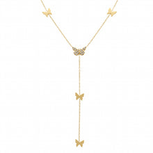 Charger l&#39;image dans la galerie, COLLIER Dame ACIER DORE FORME CRAVATE + PAPILLONS
