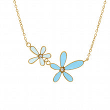 Charger l&#39;image dans la galerie, COLLIER Dame fleurs bleues turquoise ACIER DORE
