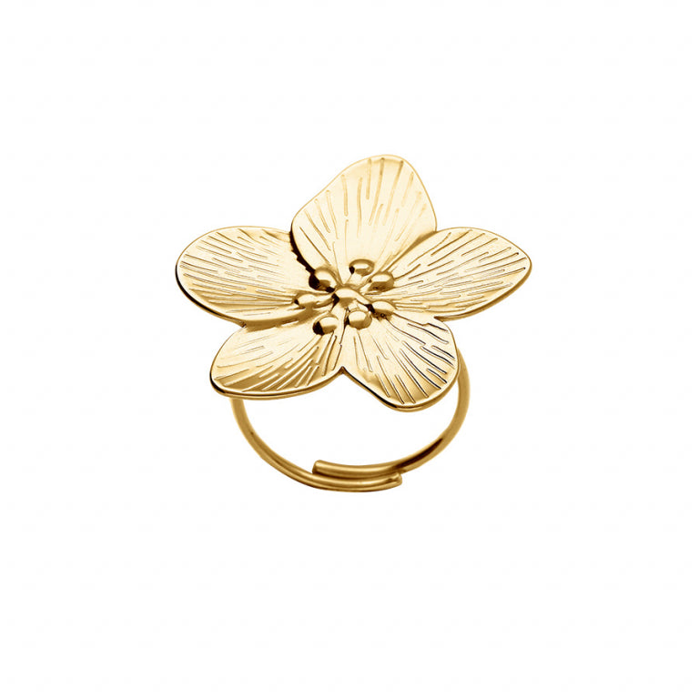 BAGUE ACIER DORÉ REGLABLE FLEUR 30MM