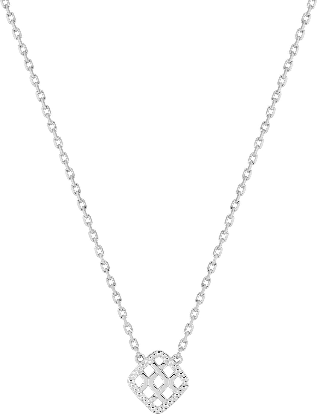 COLLIER ARGENT 925/1000° RHODIÉ LOSANGE AJOURE ET QUADRILLE