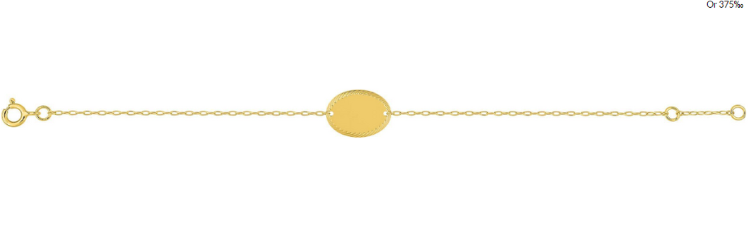 Bracelet identité bébé OR 375/1000 plaque ovale ciselée
