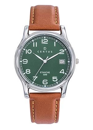 MONTRE Homme verte cuir marron clair CERTUS 611317