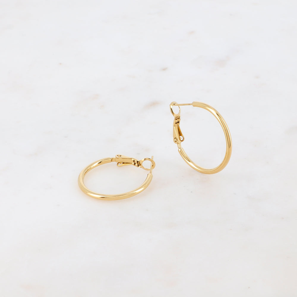BOUCLES D'OREILLES Dame Créoles moyennes à cliquet acier doré
