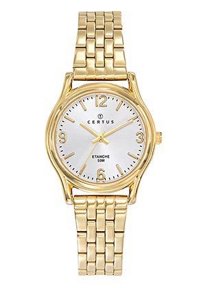 MONTRE Dame acier doré fond blanc CERTUS 630815