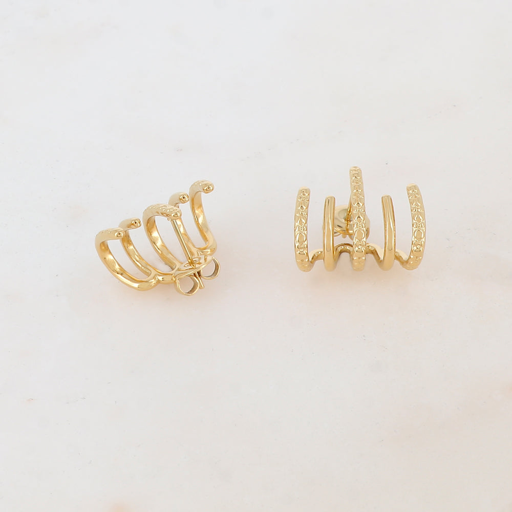 BOUCLES D'OREILLES Dame Créoles à puce 5 rangs, effet lisse et motif multi-ronds IKITA
