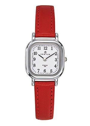 MONTRE Dame Cuir rouge  boite carrée CERTUS 644411