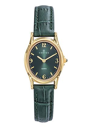 MONTRE Dame ovale bracelet cuir vert fond vert CERTUS 646616