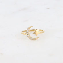 Charger l'image dans la galerie, BAGUE Femme  Ondine Acier  lune, étoiles et oxydes de zirconium BOHM
