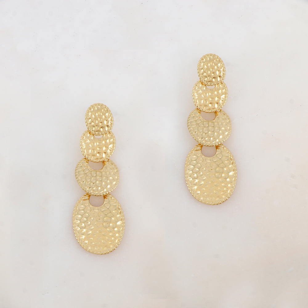 BOUCLES D'OREILLES Dame pendantes 4 ronds martelés acier
