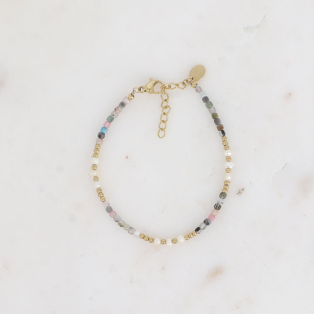 BRACELET Dame pierres naturelles  acier doré BOHM