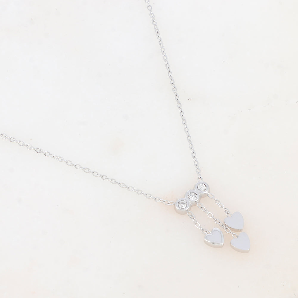 COLLIER Femme ACIER AVEC CHAINE COEURS ET STRASS