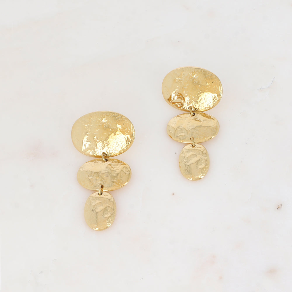 BOUCLE D'OREILLE Femme PENDANTES ACIER DORE MARTELE IKITA