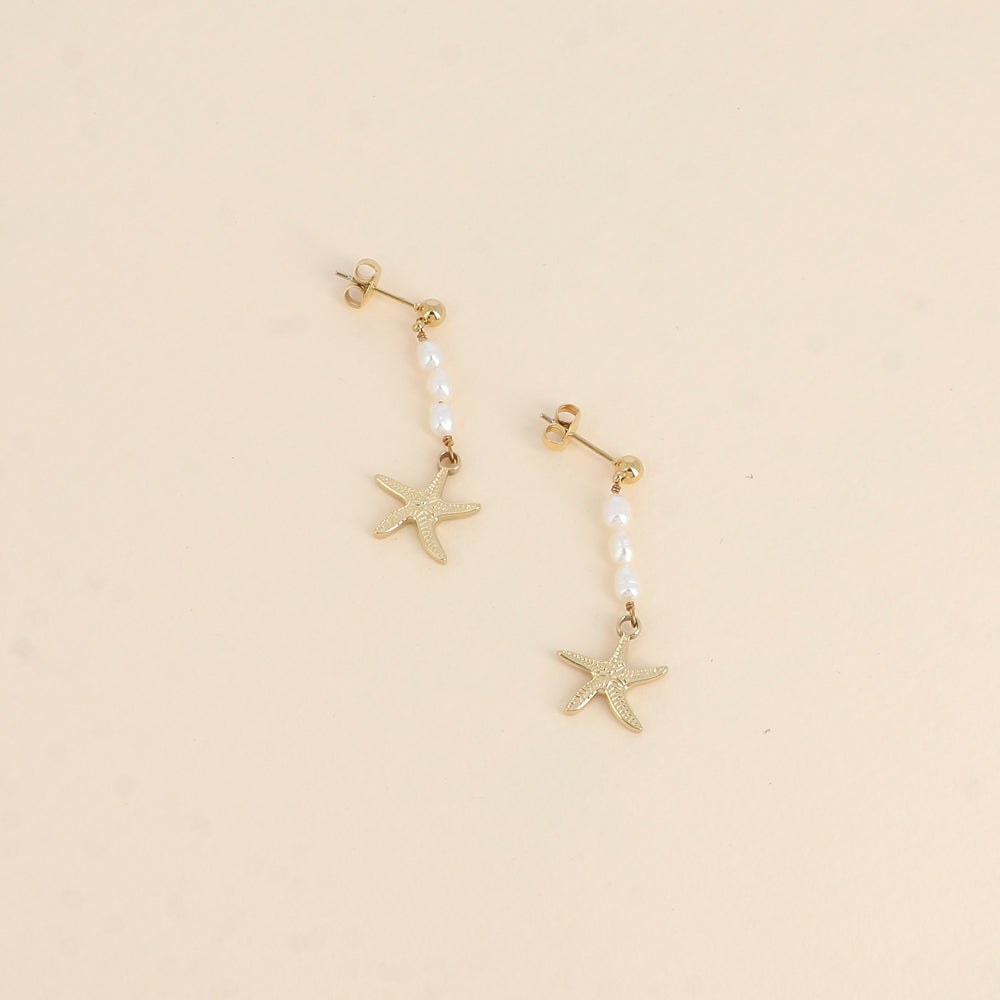 BOUCLES D'OREILLES Dame étoiles de mer et perles d'eau douce  BOHM