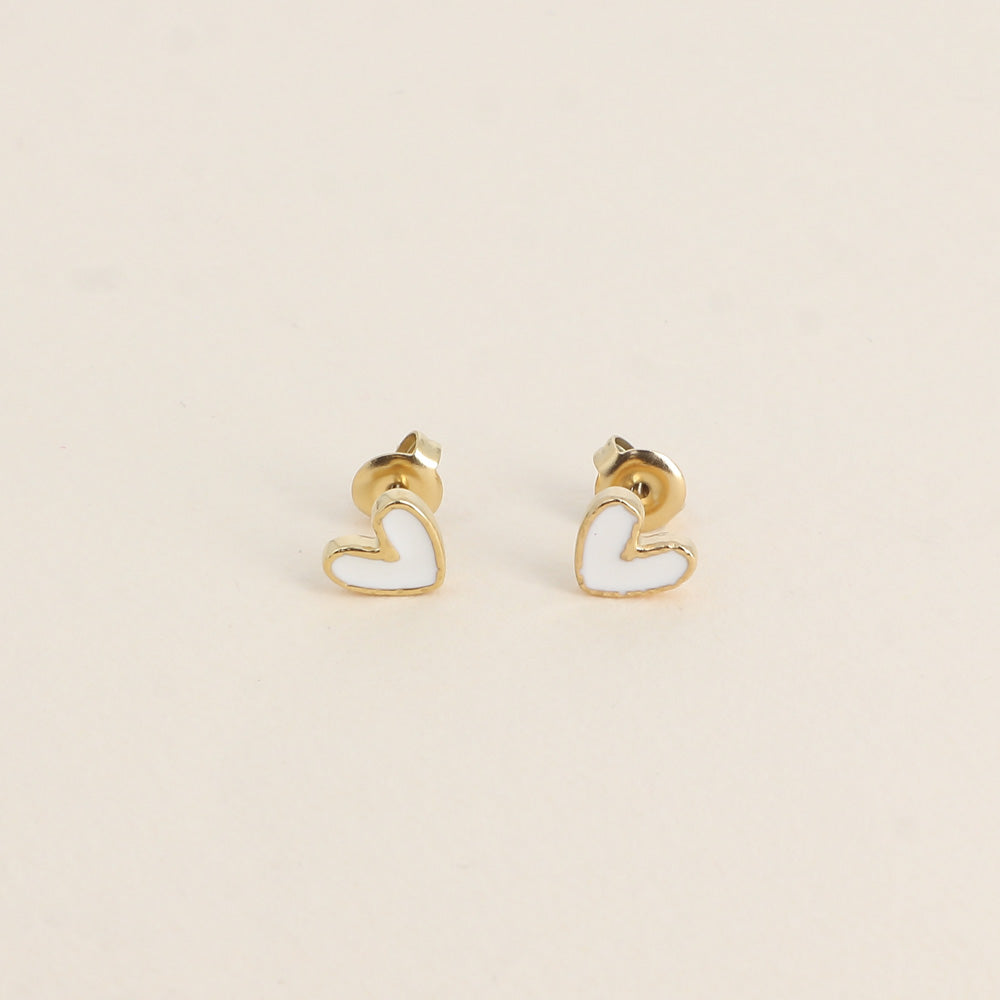 BOUCLES D'OREILLES Dame puces forme coeur émail blanc BOHM