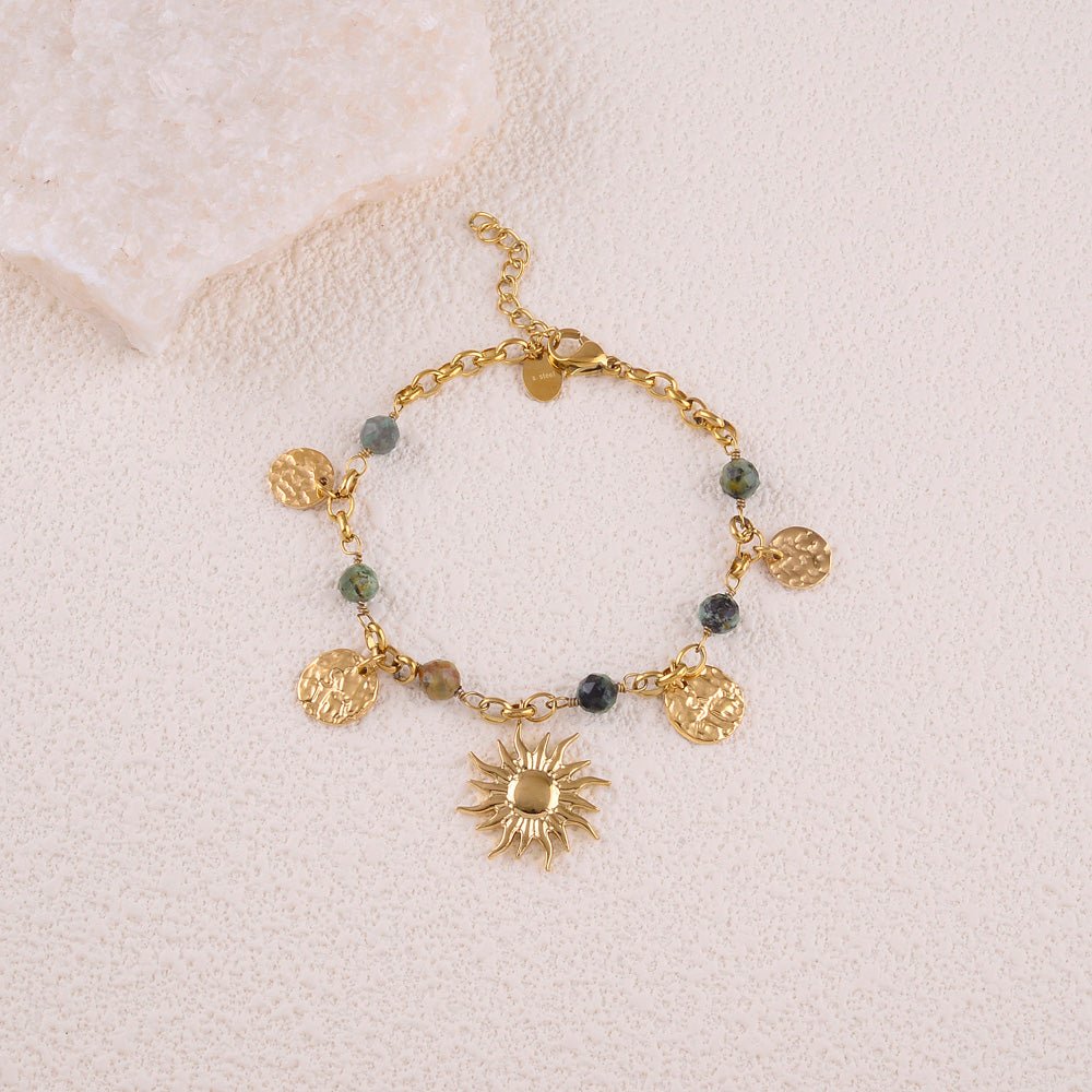 Bracelet Dame ACIER Rosaline pampilles rondes martelées, pierres naturelles