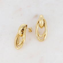 Charger l&#39;image dans la galerie, BOUCLES D&#39;OREILLES Dame à puce en 2 ovales entrelacés acier inoxydable doré IKITA

