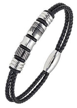 Charger l&#39;image dans la galerie, BRACELET Homme CUIR ET ACIER ALL BLACKS 682347
