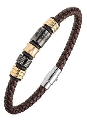 BRACELET Homme cuir Marron acier doré et gris ALL BLACKS 682384