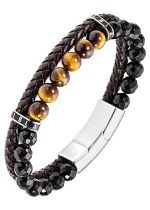 BRACELET Homme acier et cuir MARRON ET OEIL DE TIGRE ALL BLACKS 682434