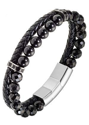 BRACELET Homme acier et cuir NOIR ET AGATE NOIRE ALL BLACKS 682435