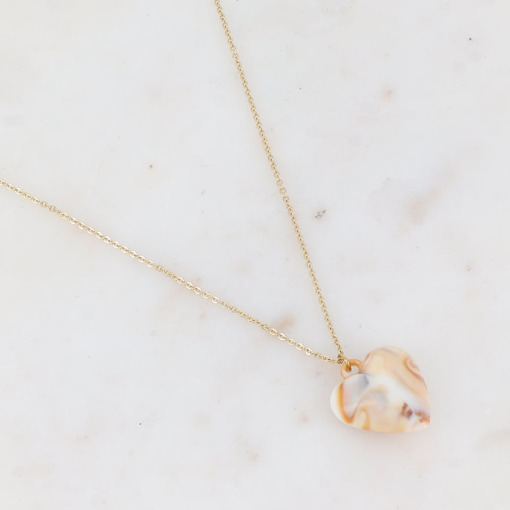 COLLIER Dame Acier COEUR  BOMBE RESINE