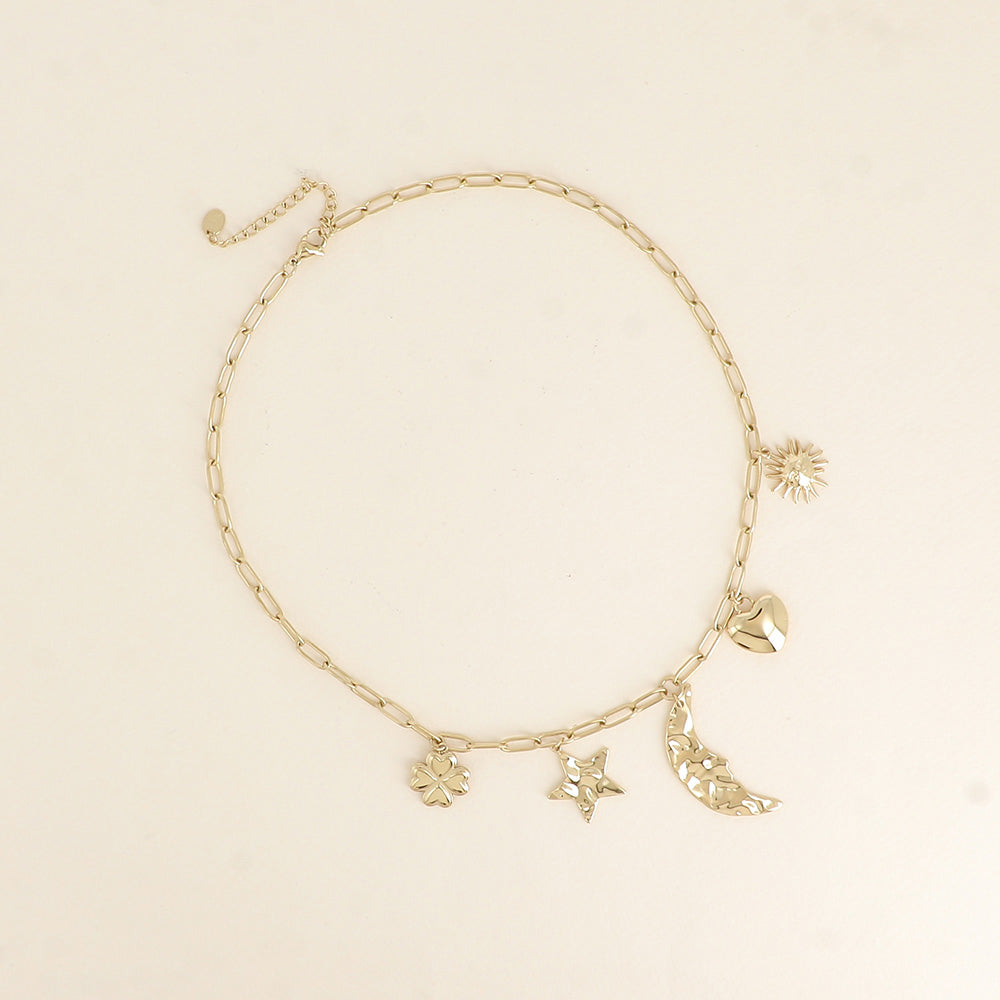 COLLIER Dame lune, soleil, coeur, étoile et trèfle BOHM