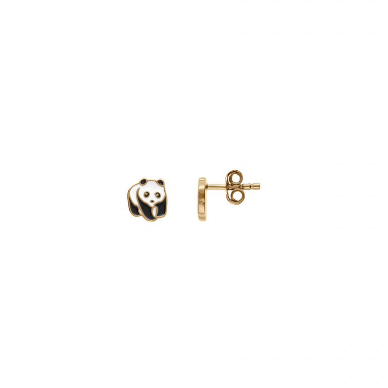 BOUCLES D'OREILLES Enfant PLAQUÉ OR PANDA RÉSINE NOIRE ET BLANCHE