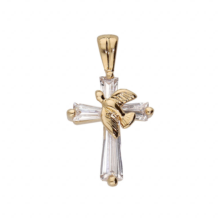 PENDENTIF Dame Croix Colombe PLAQUE OR