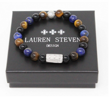 Charger l&#39;image dans la galerie, BRACELET Unisexe Agate noire / Lapis lazuli / Oeil de tigre LAUREN STEVEN
