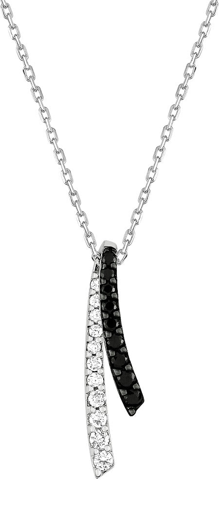 COLLIER Dame pendentif empierré noir et blanc ARGENT