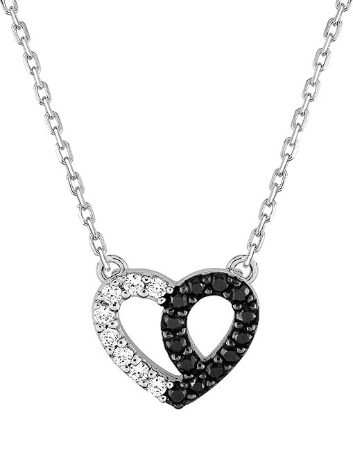 COLLIER Dame coeur noir et blanc ARGENT
