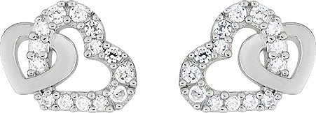 BOUCLES D'OREILLES Dame Double coeur empierré ARGENT