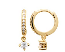 Charger l&#39;image dans la galerie, BOUCLES D&#39;OREILLES Dame créoles et pampille strass PLAQUE OR
