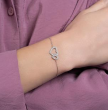 Charger l&#39;image dans la galerie, BRACELET Dame double coeur empierrés entrelacés ARGENT
