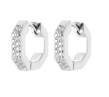 BOUCLES D'OREILLES Dame créoles octogonales empierrées ARGENT